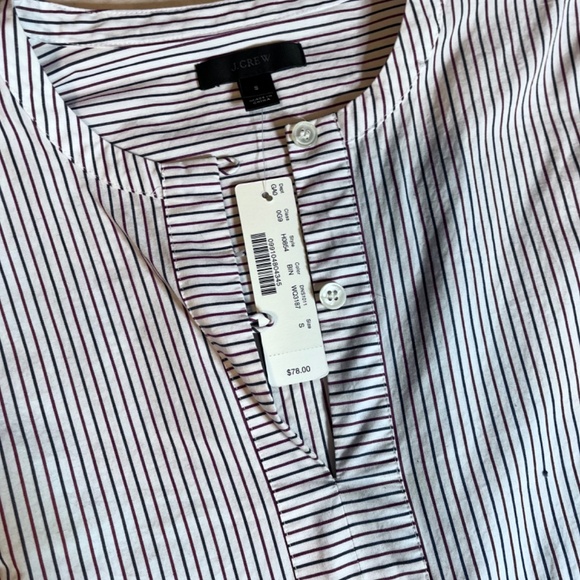 J. Crew Embroidered Navy/Red Pinstripes Tie Front Blouse (NWT) - Picture 5 of 7